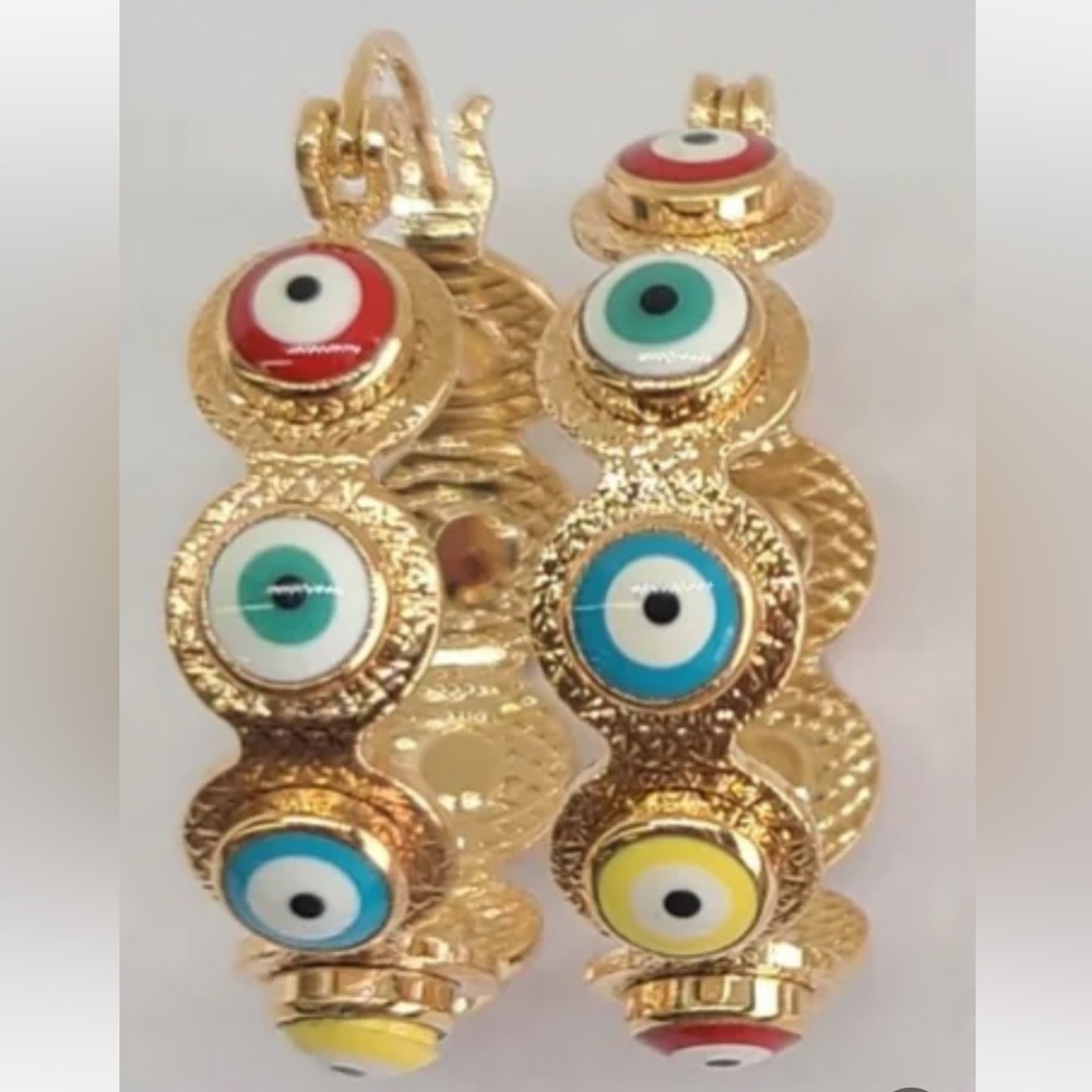 Lucky Eyes 18 K Overlay Hoops - Picture 2 of 6